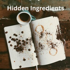 A book with ingredients spilled on the page 