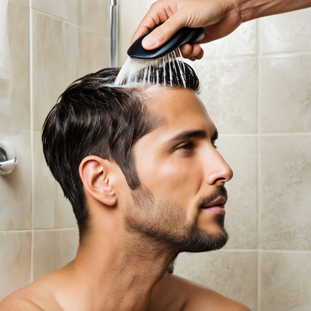 a man washing his hair 