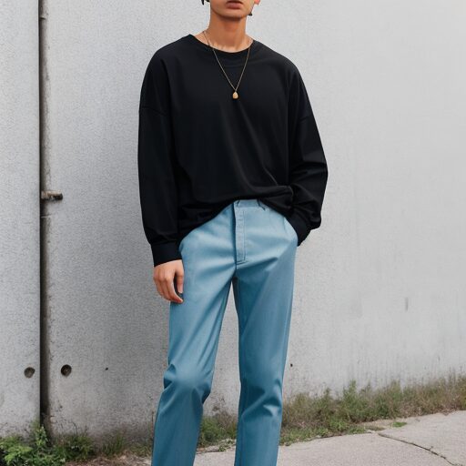 Man in black shirt and blue pants