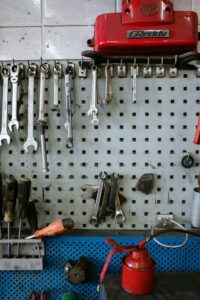 Tools on a pegboard 