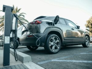 An EV car getting charged 