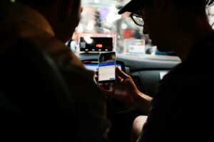 Two people inside of a car 